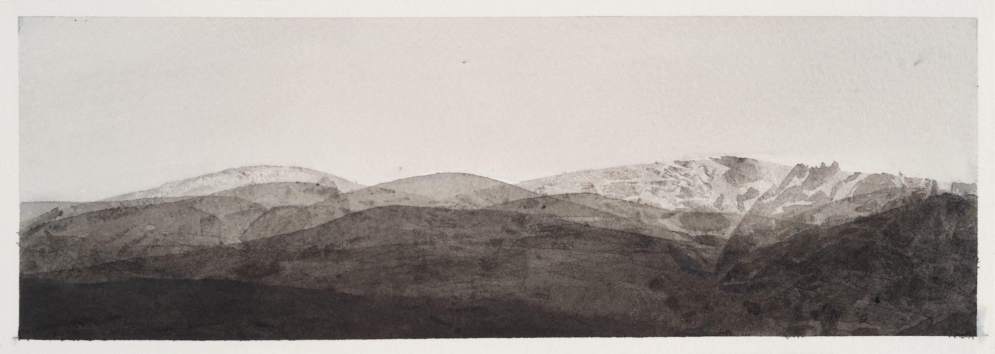 Wolfgang G. Bühler, LANDSCHAFT ERDGRAUBLAU, 2006, Mischtechnik auf Bütten, je 10,5 x 29,5 cm 