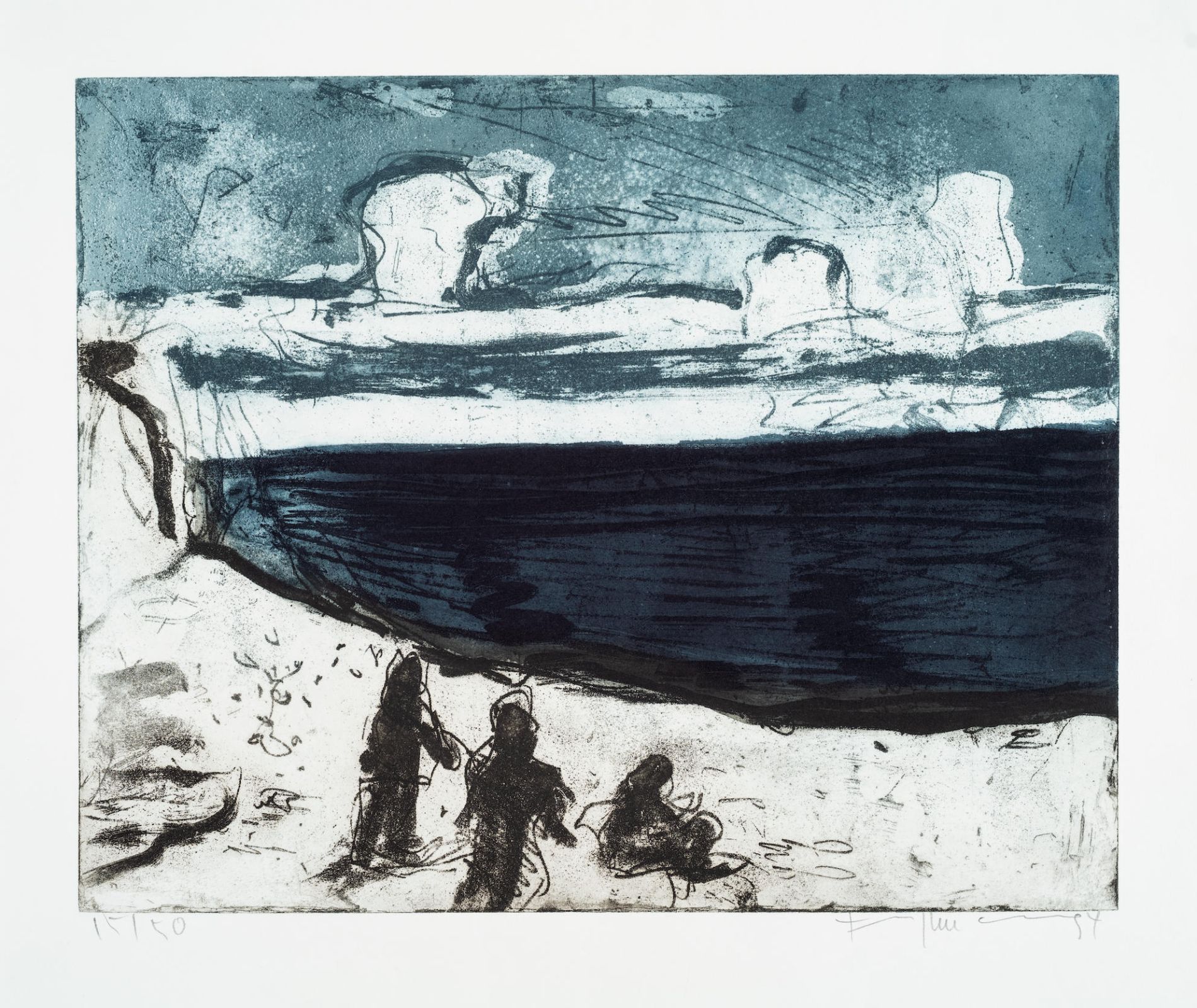 Klaus Fußmann, Badende am Strand von Kronsgaard, 1995,
Aquatintaradierung, 
48,5 x 58 cm